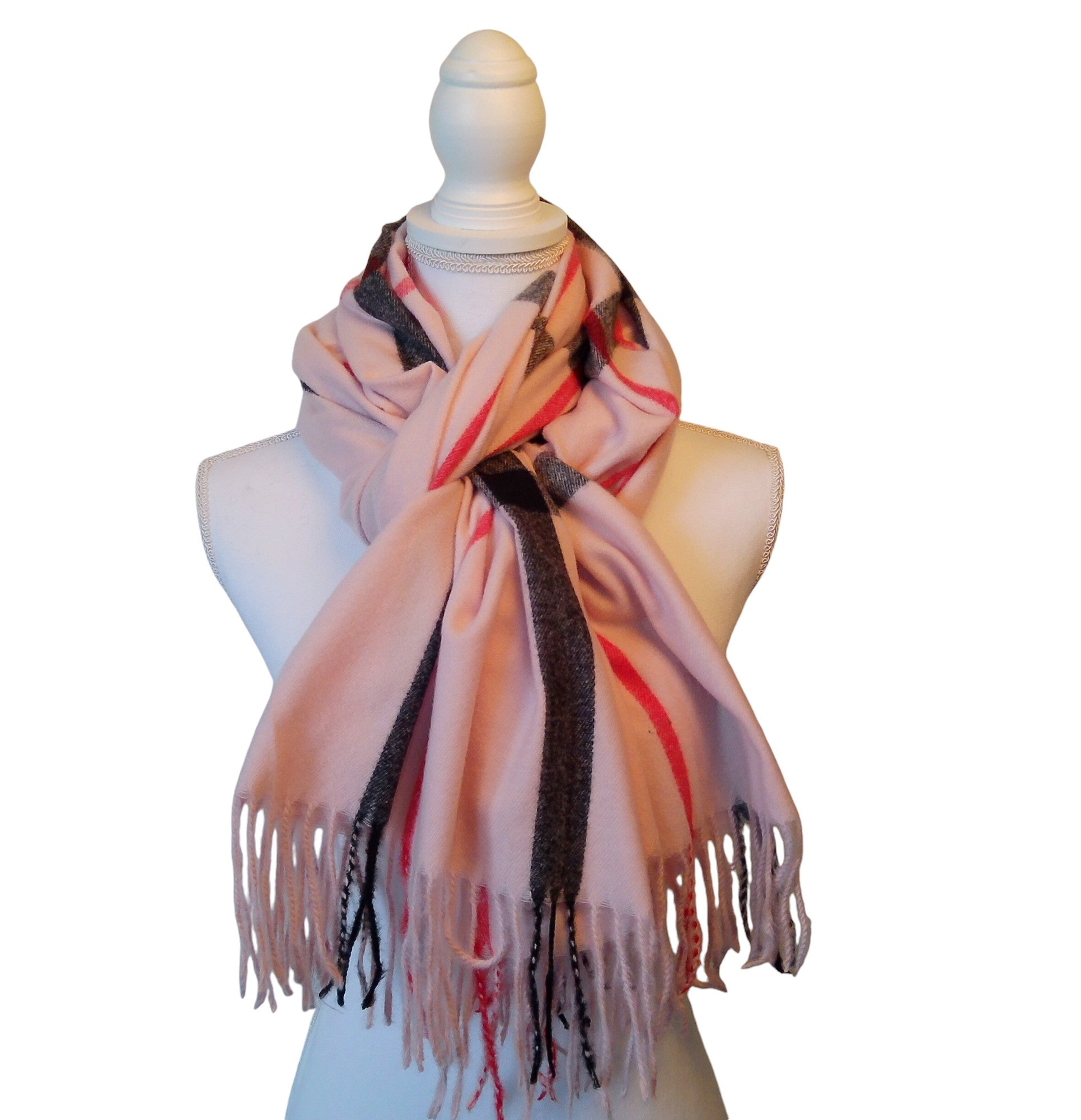 Dames Geblokte Sjaal met Franje Wol Viscose Geruit 70x180cm Wasbaar