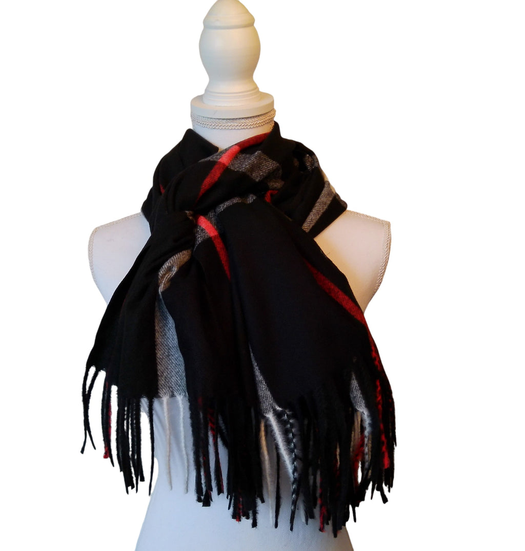 Dames Geblokte Sjaal met Franje Wol Viscose Geruit 70x180cm Wasbaar
