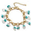 Gouden Armband Dames RVS Ankerschakel Turquoise Witte Natuursteentjes