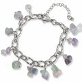 Zilveren Armband Dames RVS Ankerschakel Fluoriet Natuursteentjes Lila Groen