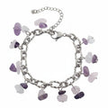 Zilveren Armband Dames RVS Ankerschakel Amethist Roze Kwarts Natuursteentjes