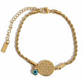 Gouden Gedraaide Rope Armband Dames RVS Bloem van het Leven Evil Eye Bedel