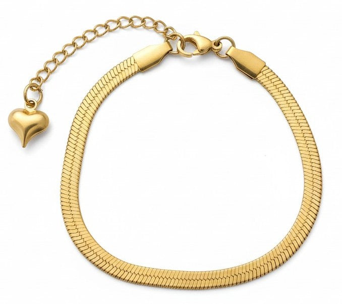 Gouden Snake Armband Dames RVS Platte Slangenketting Hartbedel