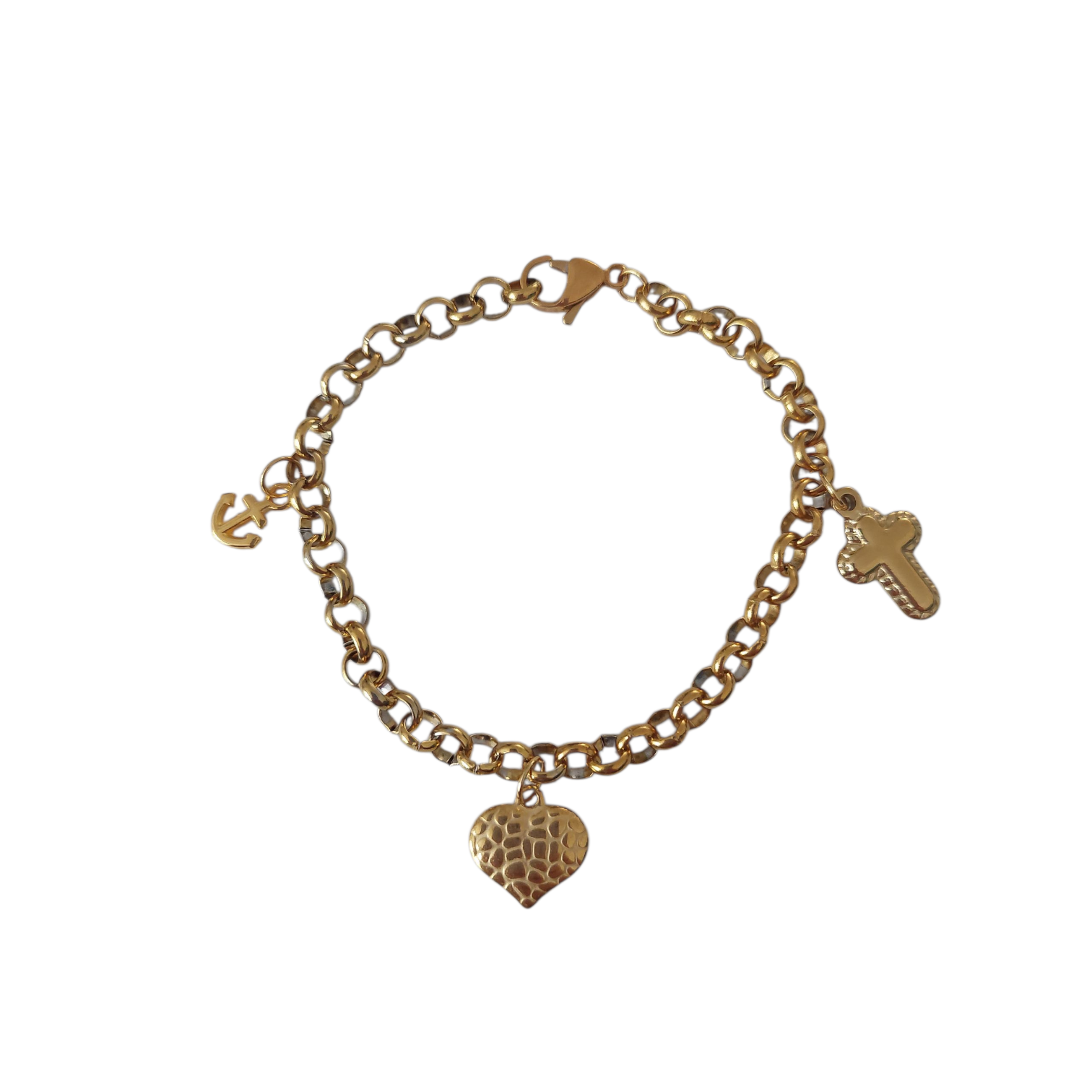 Gouden Armband Dames RVS Geloof Hoop Liefde Anker Hart Kruis Bedels
