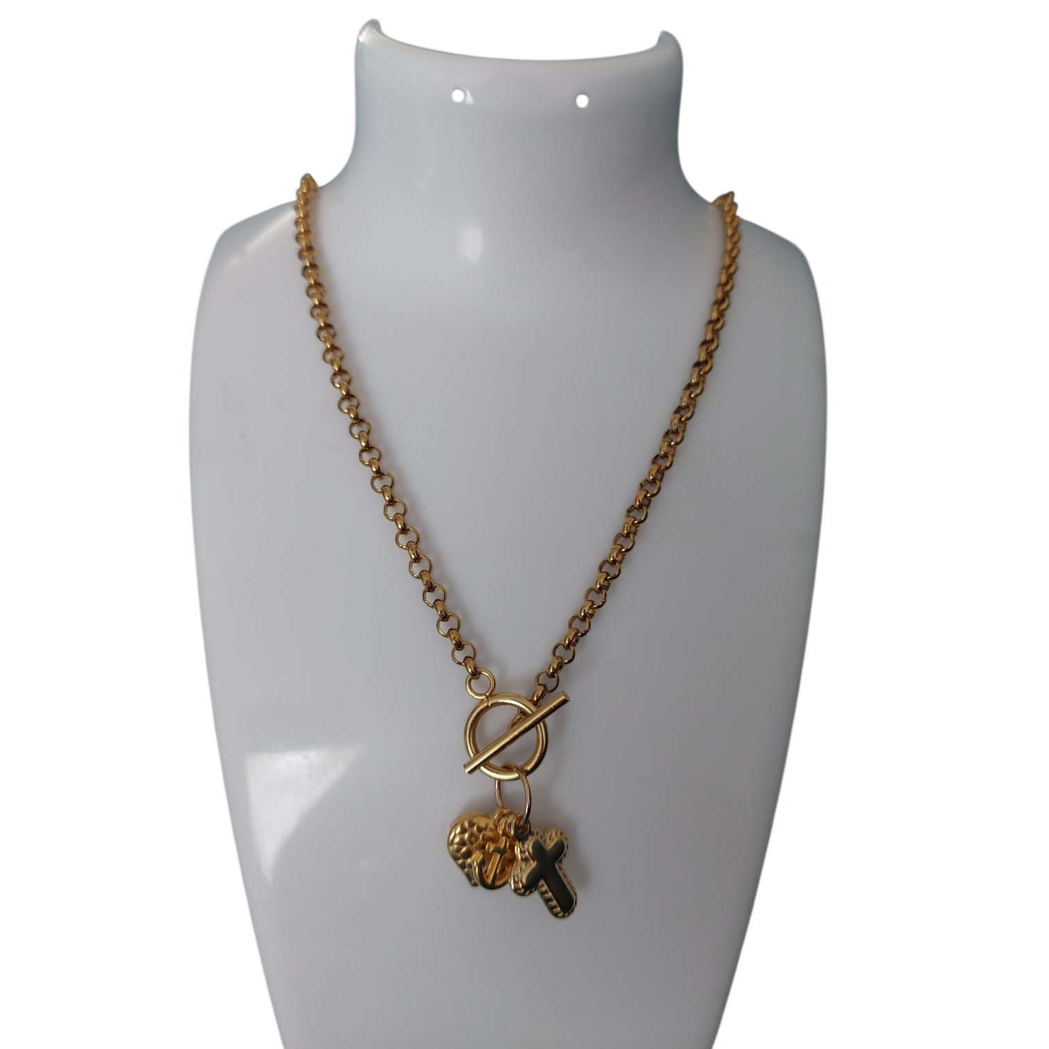 Ketting Dames RVS Geloof Hoop Liefde Hart Kruis Anker Bedels Toggle Sluiting