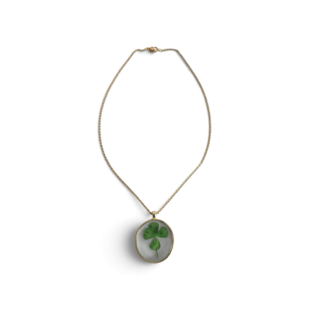 Gedroogde klavertje vier gouden ketting 50cm