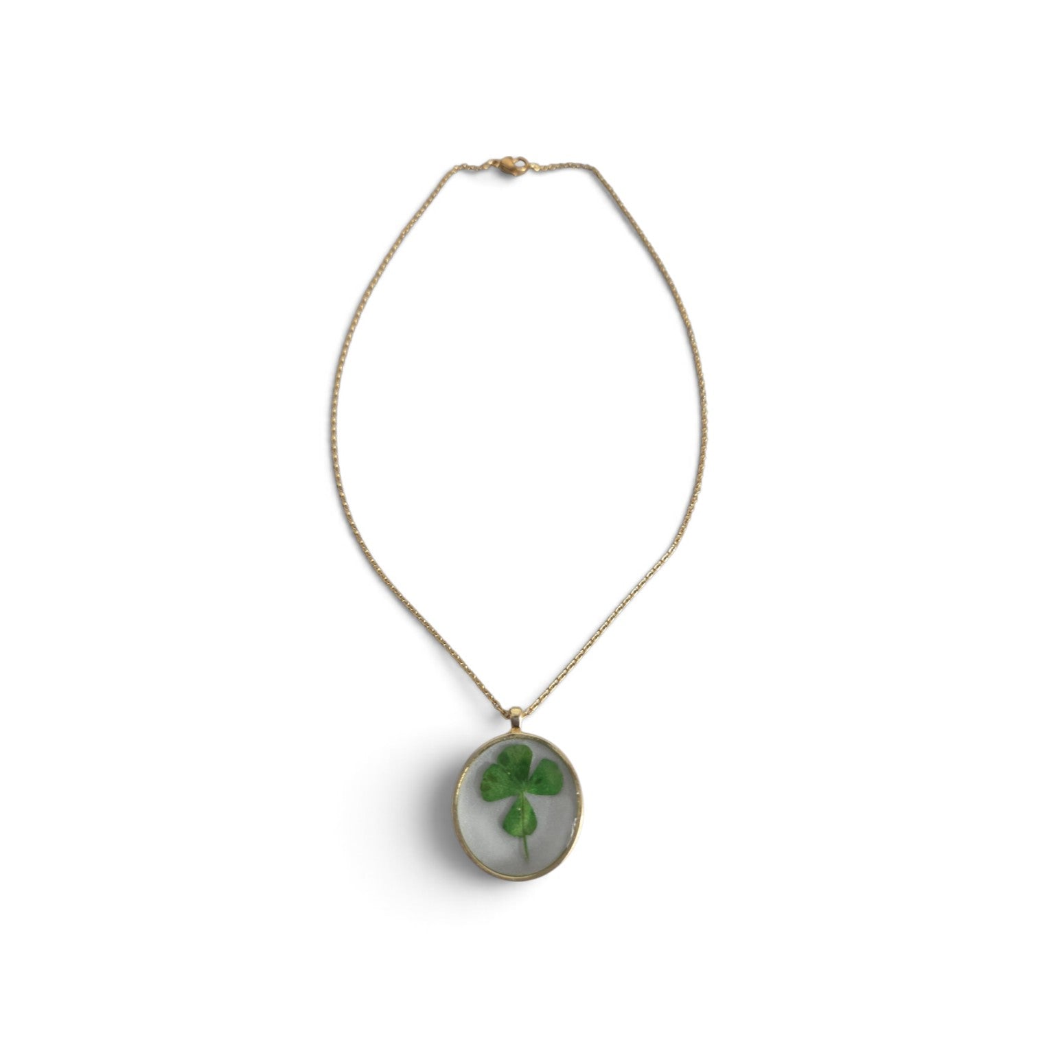 Gedroogde klavertje vier gouden ketting 50cm