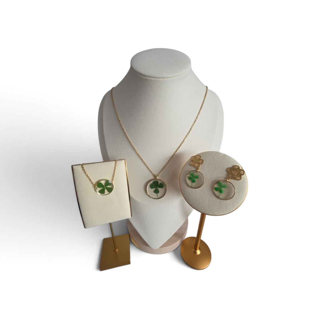 Gedroogde klavertje vier sieradenset goud - complete set