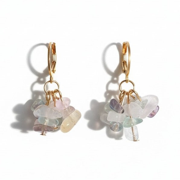 Oorbellen Dames Stainless Steel Gemixte Pastel Natuursteentjes Roze Lila Mint Handgemaakt