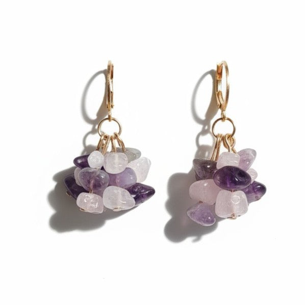Oorbellen Dames Stainless Steel Amethist Rozenkwarts Paars Roze Handgemaakt