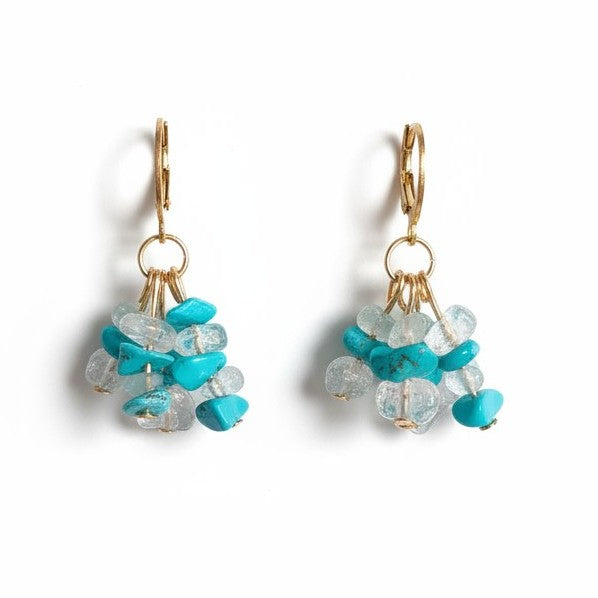 Oorbellen Dames Stainless Steel Turquoise Witte Natuursteentjes Handgemaakt
