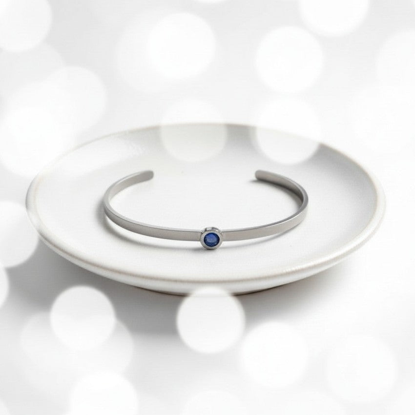 Gepersonaliseerde Geboortesteen Bangle Dames Zilver Stainless Steel