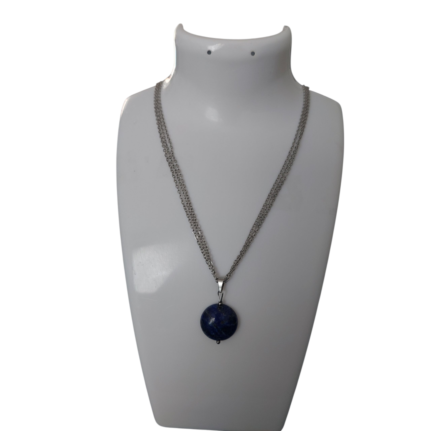 Zilveren 3-Laags Ketting Dames RVS Blauwe Natuursteen Hanger