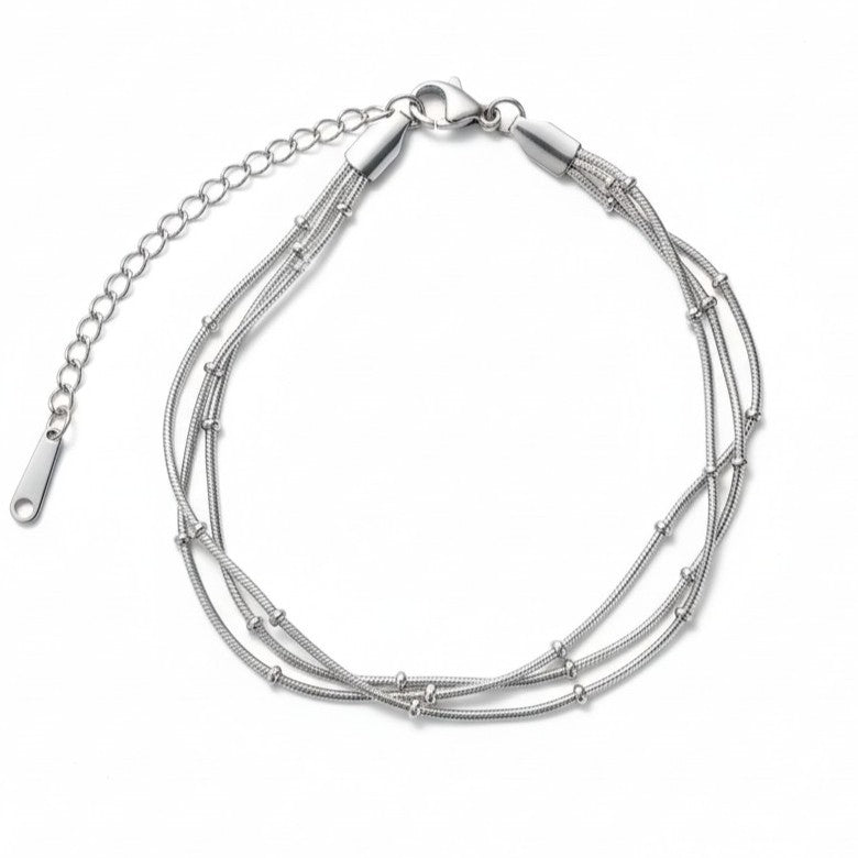 Zilveren 3-in-1 Snake Armband Dames RVS Drie Kettingen Bolletjes
