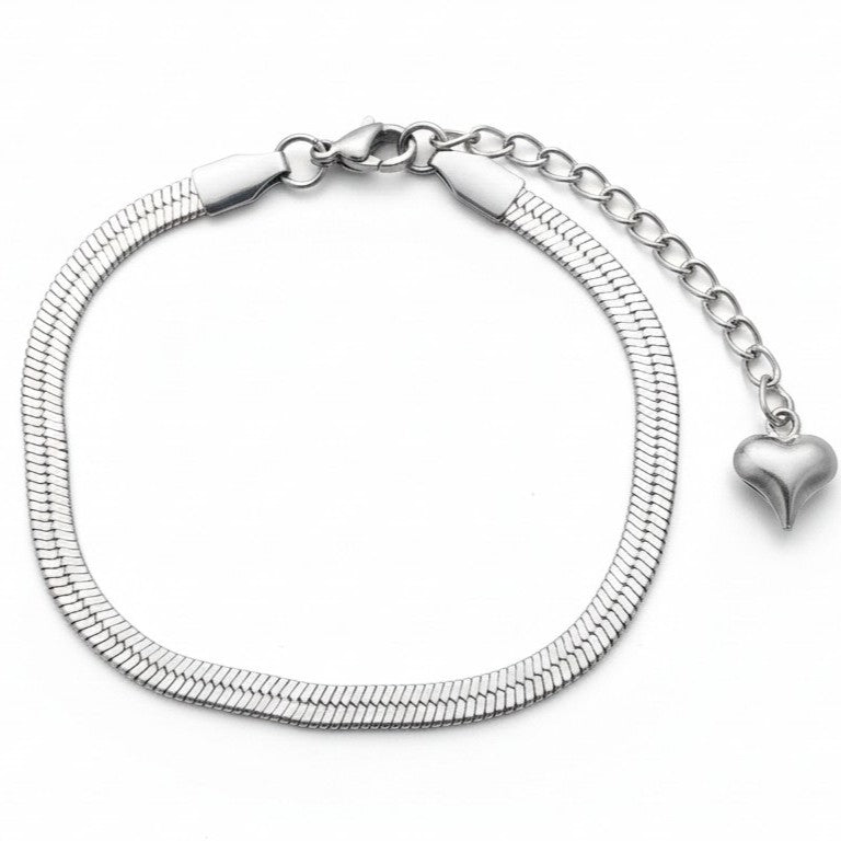 Zilveren Snake Armband Dames RVS Platte Slangenschakel Hartbedel