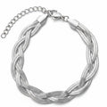 Zilveren Gevlochten Layered Snake Armband Dames RVS Drie Platte Slangenkettingen