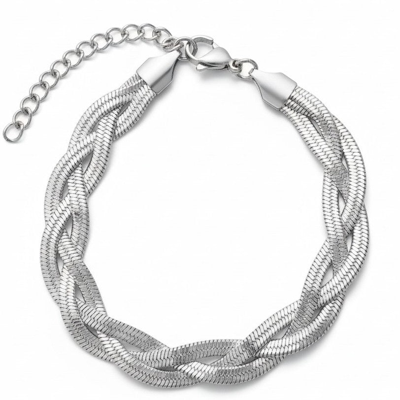 Zilveren Gevlochten Layered Snake Armband Dames RVS Drie Platte Slangenkettingen