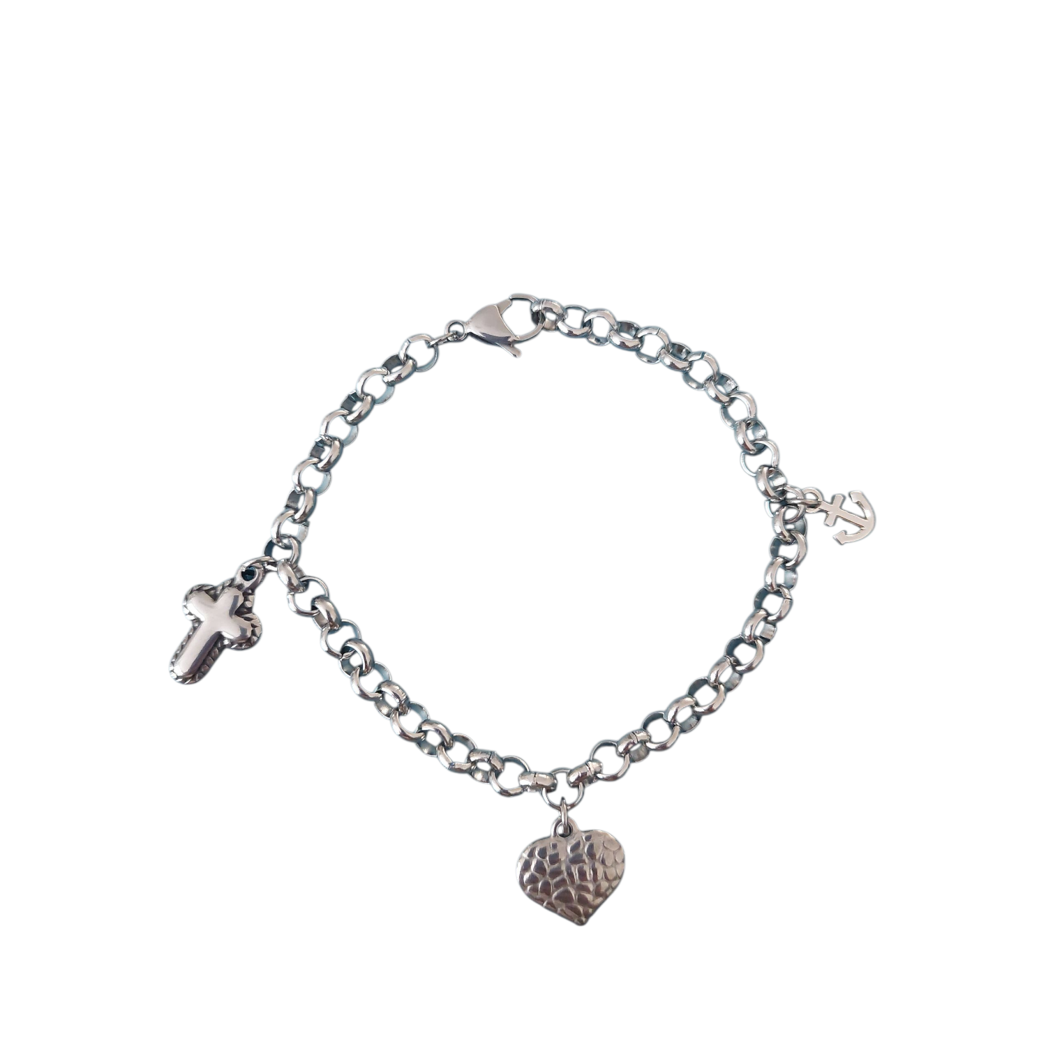 Zilveren Armband Dames RVS Geloof Hoop Liefde Anker Hart Kruis Bedels