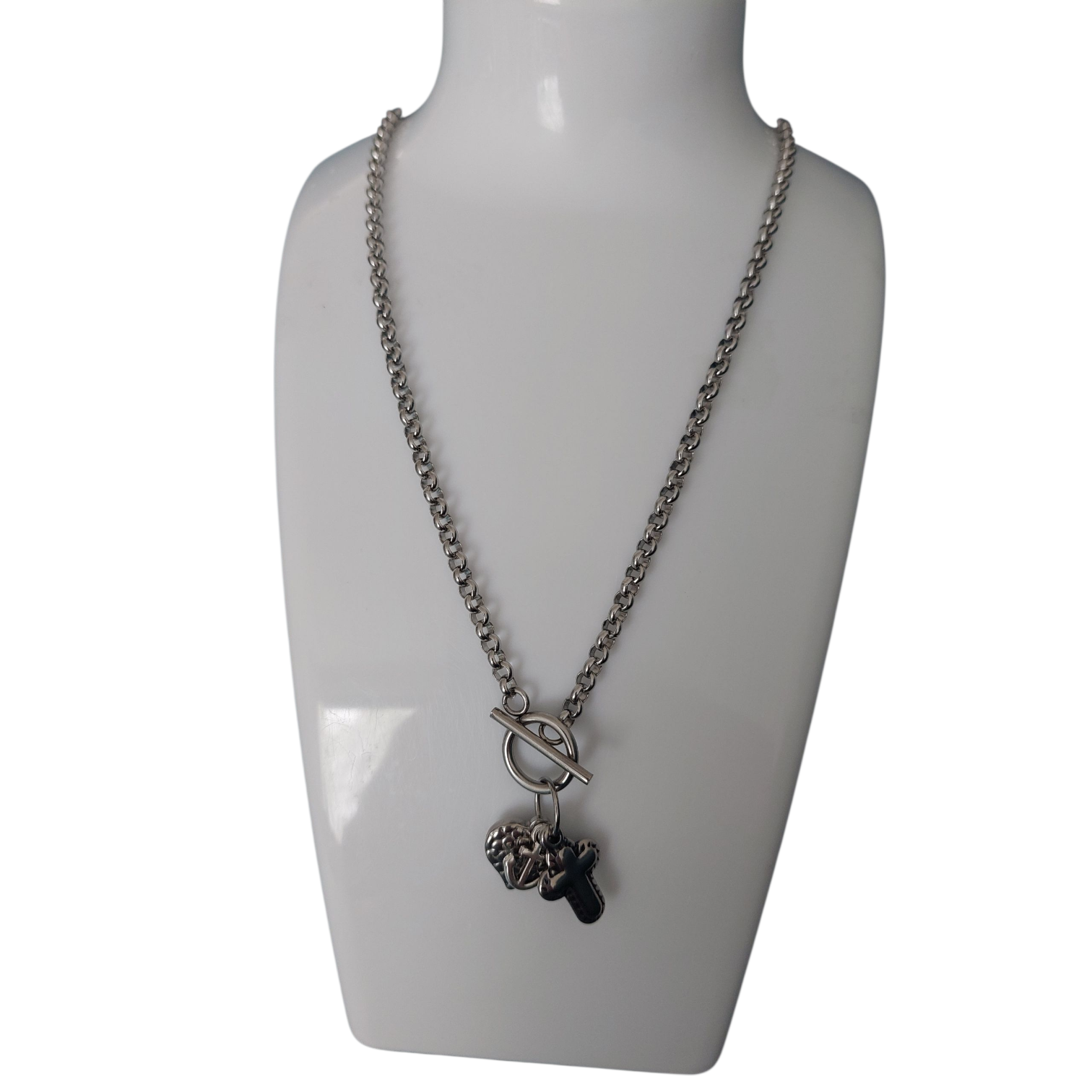 Ketting Dames RVS Geloof Hoop Liefde Hart Kruis Anker Bedels Toggle Sluiting