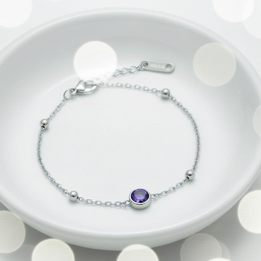Gepersonaliseerde Geboortesteen Armband Dames Zilver Stainless Steel 20cm