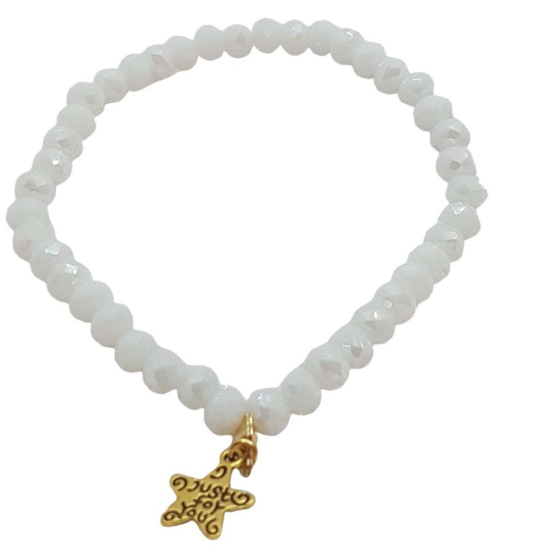 Witte Elastische Kralenarmband Dames Facetgeslepen Kristal Gouden Ster Handmade