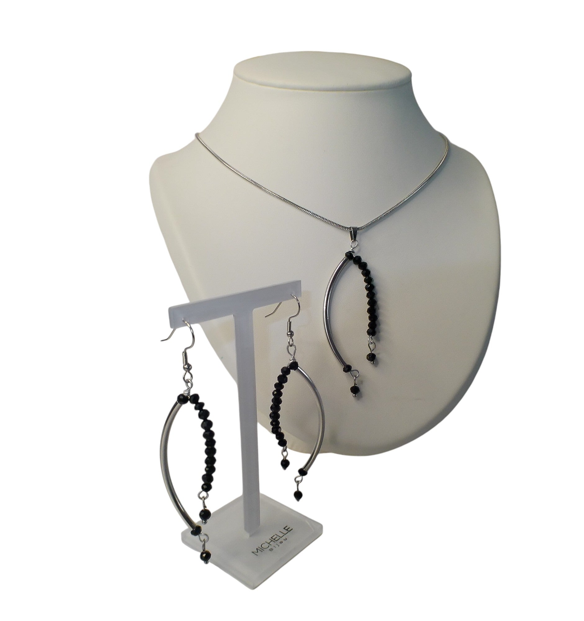 Sieraden Set Dames RVS Zilveren Snake Ketting Oorbellen Kristallen Kralen