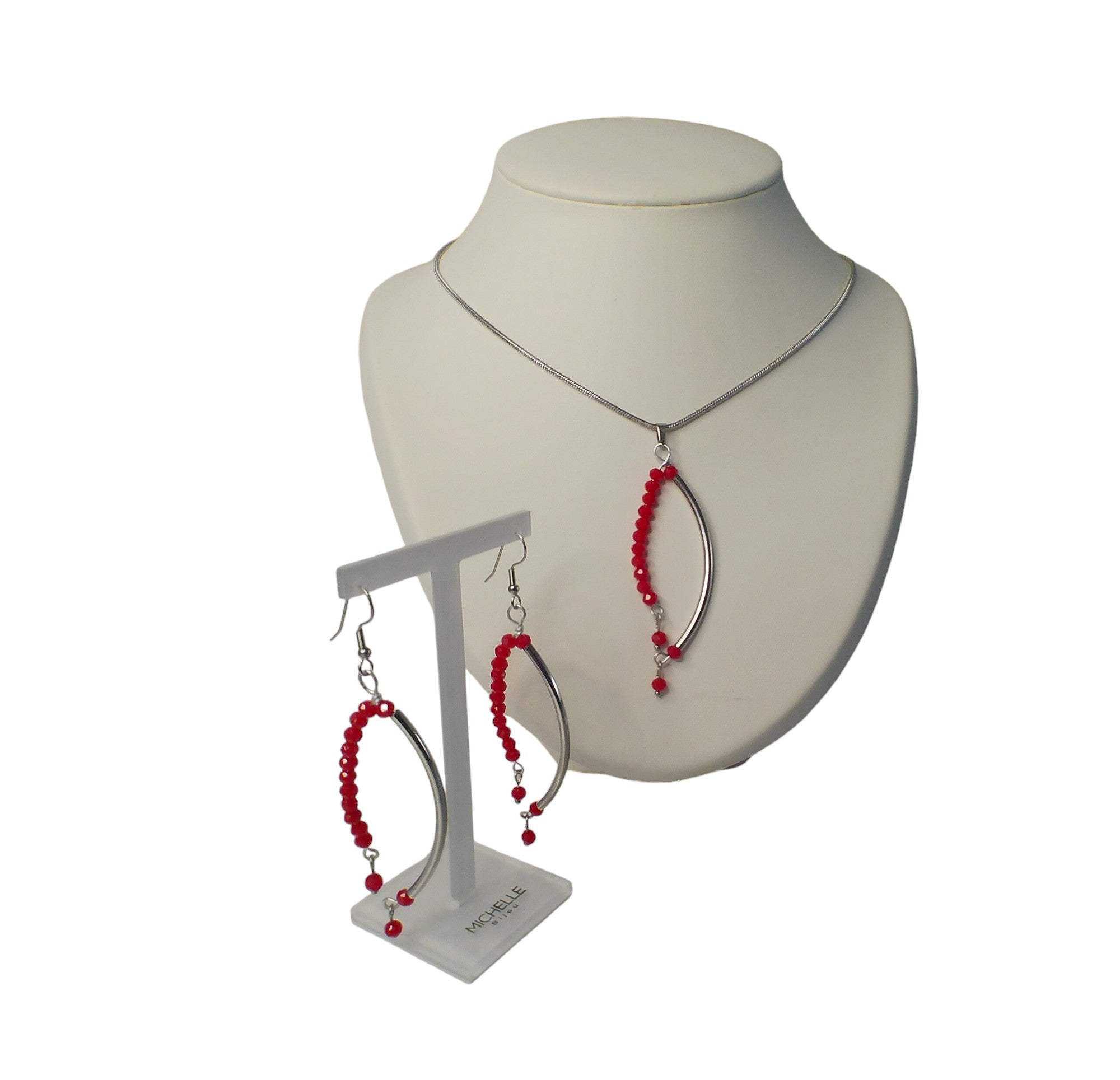 Sieraden Set Dames RVS Zilveren Snake Ketting Oorbellen Kristallen Kralen