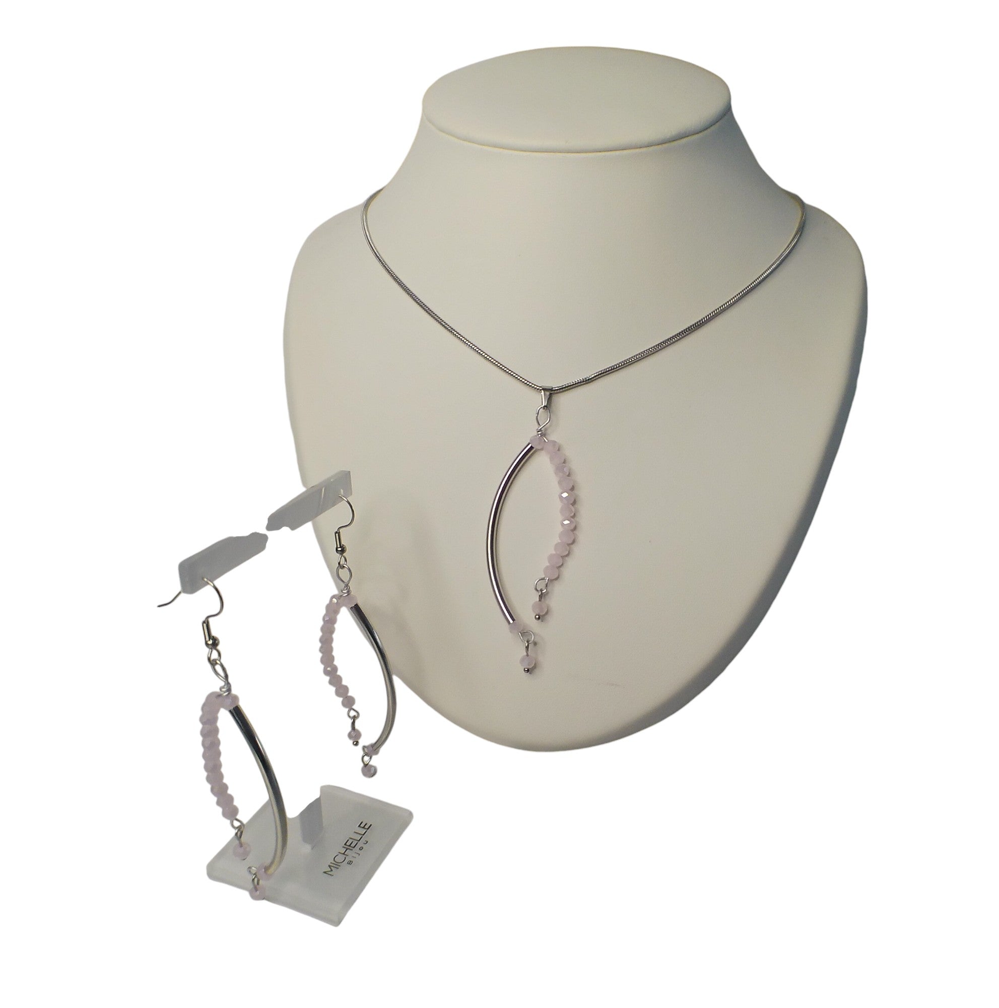 Sieraden Set Dames RVS Zilveren Snake Ketting Oorbellen Kristallen Kralen