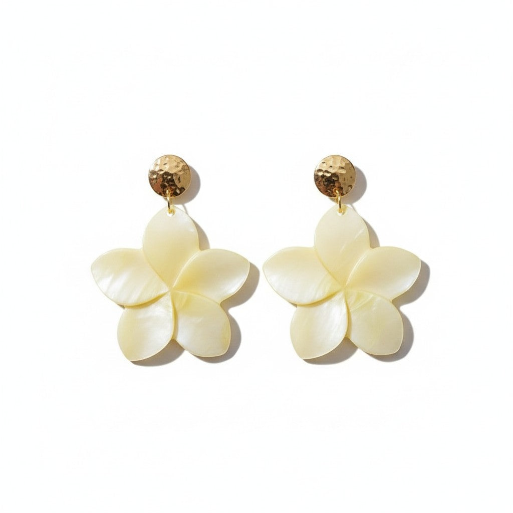 Grote Bloem Oorbellen Dames Goud Stainless Steel Parelmoer Schelp Zomer
