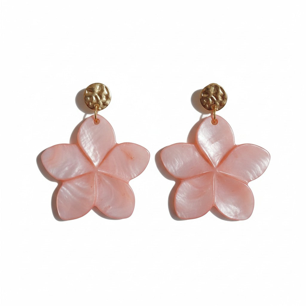 Grote Bloem Oorbellen Dames Goud Stainless Steel Parelmoer Schelp Zomer