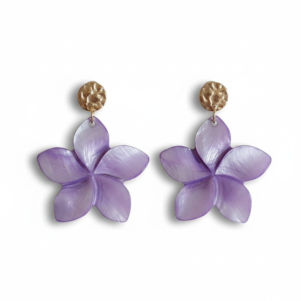 Grote Bloem Oorbellen Dames Goud Stainless Steel Parelmoer Schelp Zomer