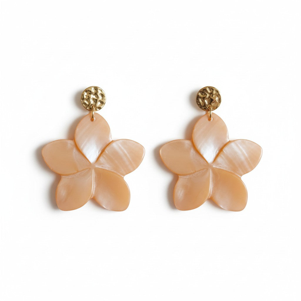 Grote Bloem Oorbellen Dames Goud Stainless Steel Parelmoer Schelp Zomer