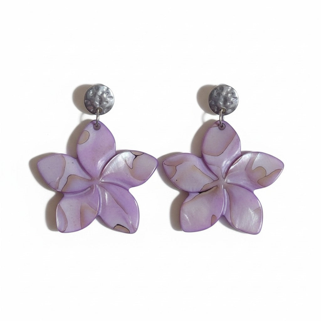 Grote Bloem Oorbellen Dames Zilver Stainless Steel Parelmoer Schelp Zomer