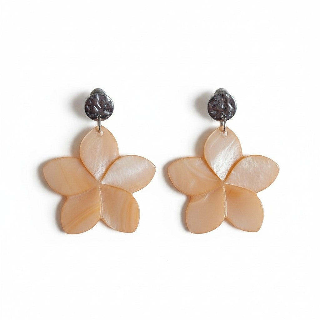 Grote Bloem Oorbellen Dames Zilver Stainless Steel Parelmoer Schelp Zomer