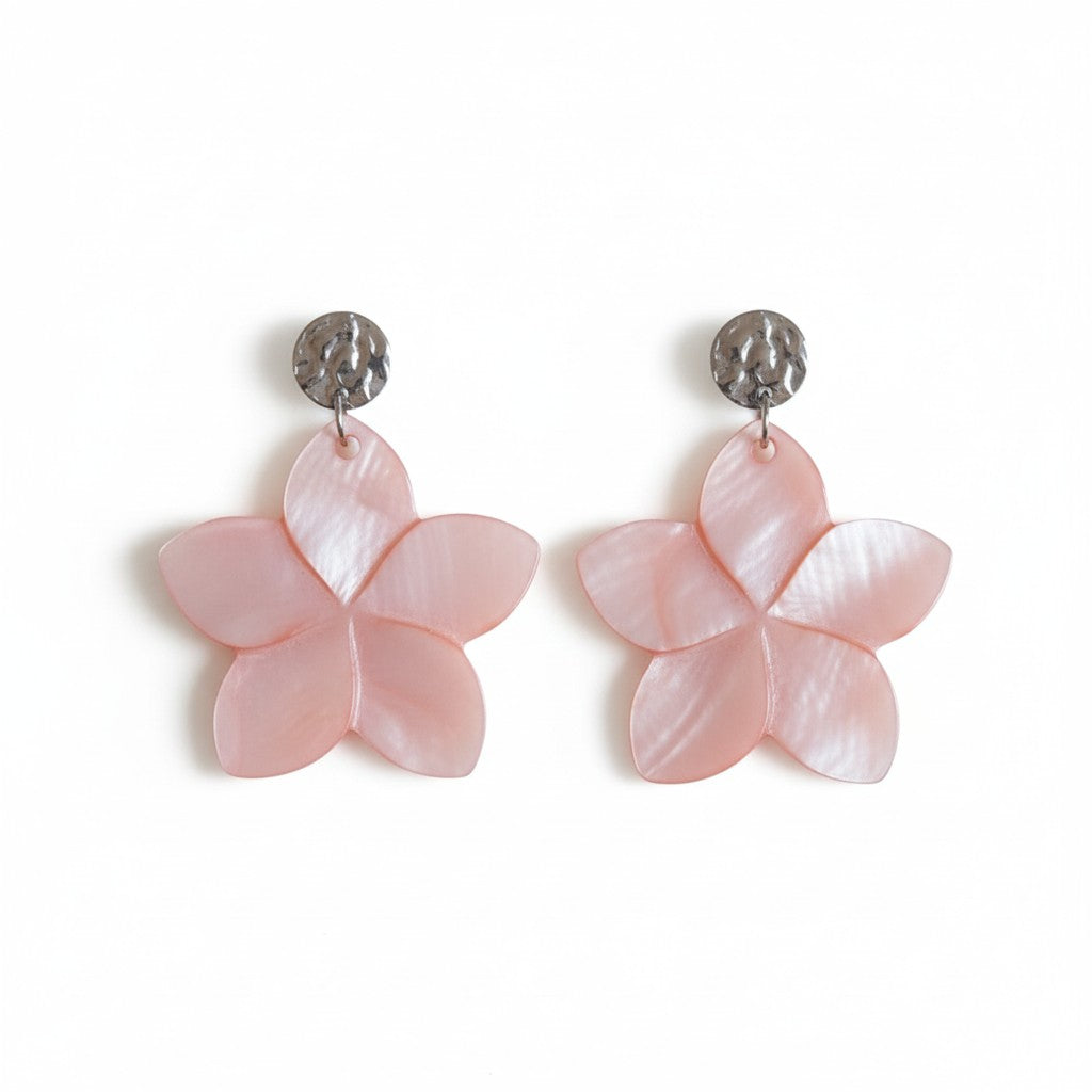 Grote Bloem Oorbellen Dames Zilver Stainless Steel Parelmoer Schelp Zomer