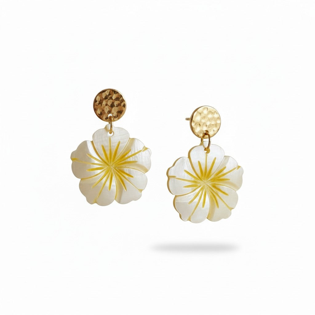 Ronde Bloem Oorbellen Dames Goud Stainless Steel Parelmoer Schelp Zomer