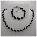 Glasparels sieraden set zwart zilver met hamsa bedel - ketting en armband
