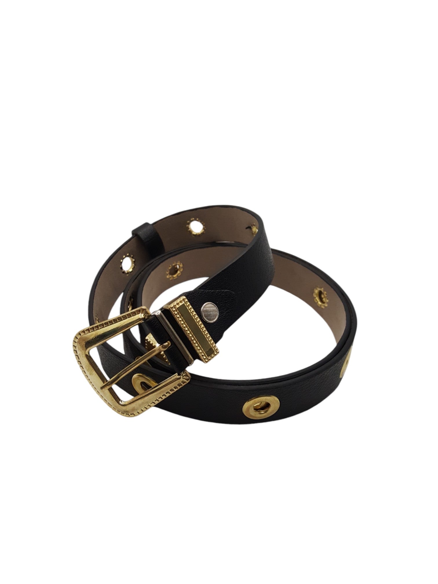 Damesriem Zwart Kunstleer Gouden Western Gesp Oogjes 123cm