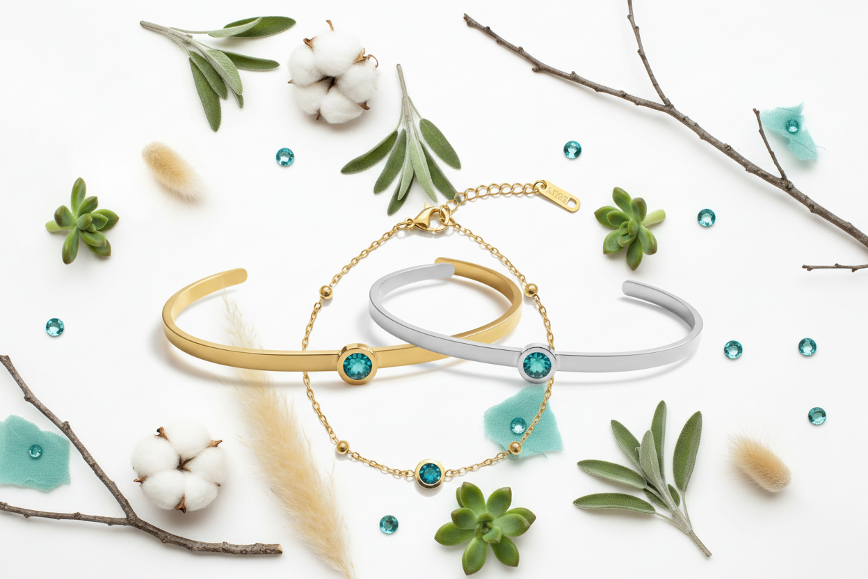 Geboortesteen Sieraden Flatlay