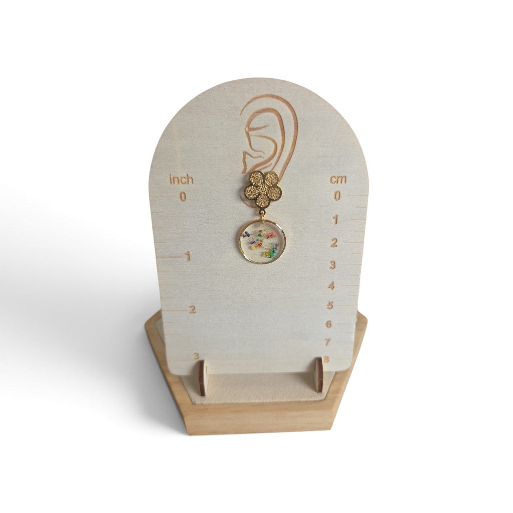 Gedroogde bloemen gouden oorbellen 2,5cm