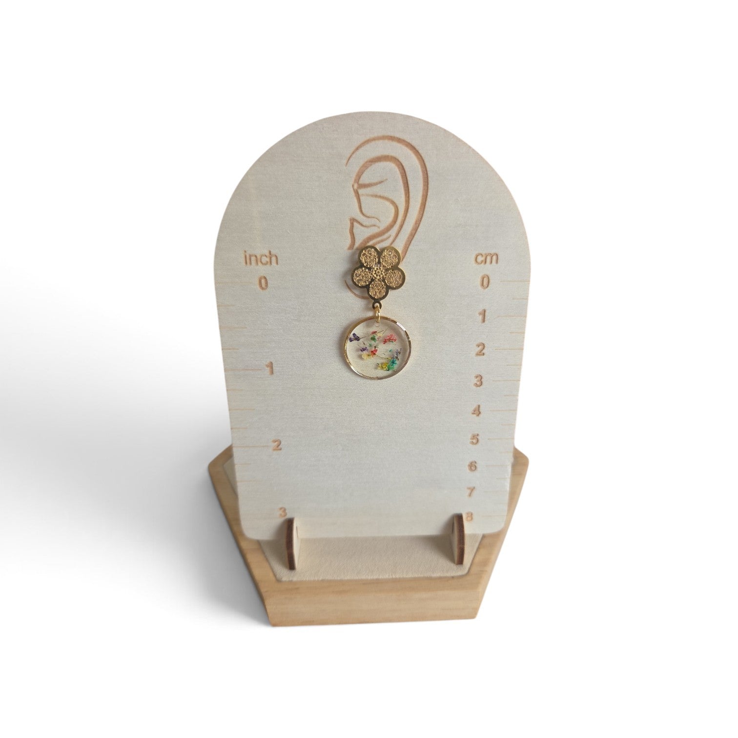 Gedroogde bloemen gouden oorbellen 2,5cm