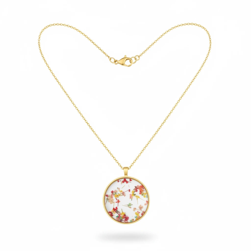 Gedroogde bloemen gouden ketting 50cm