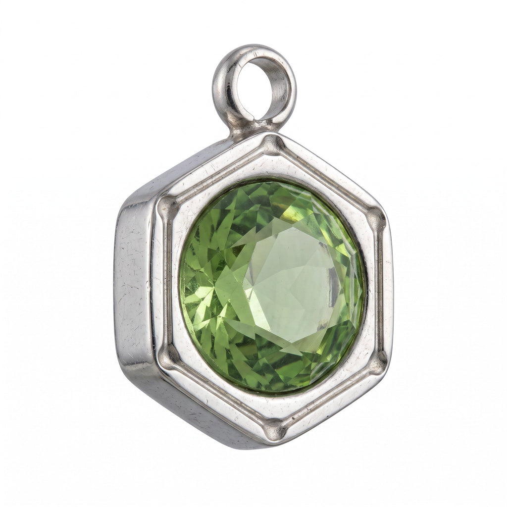 Bedel geboortesteen 8x6mm zeshoekige RVS setting